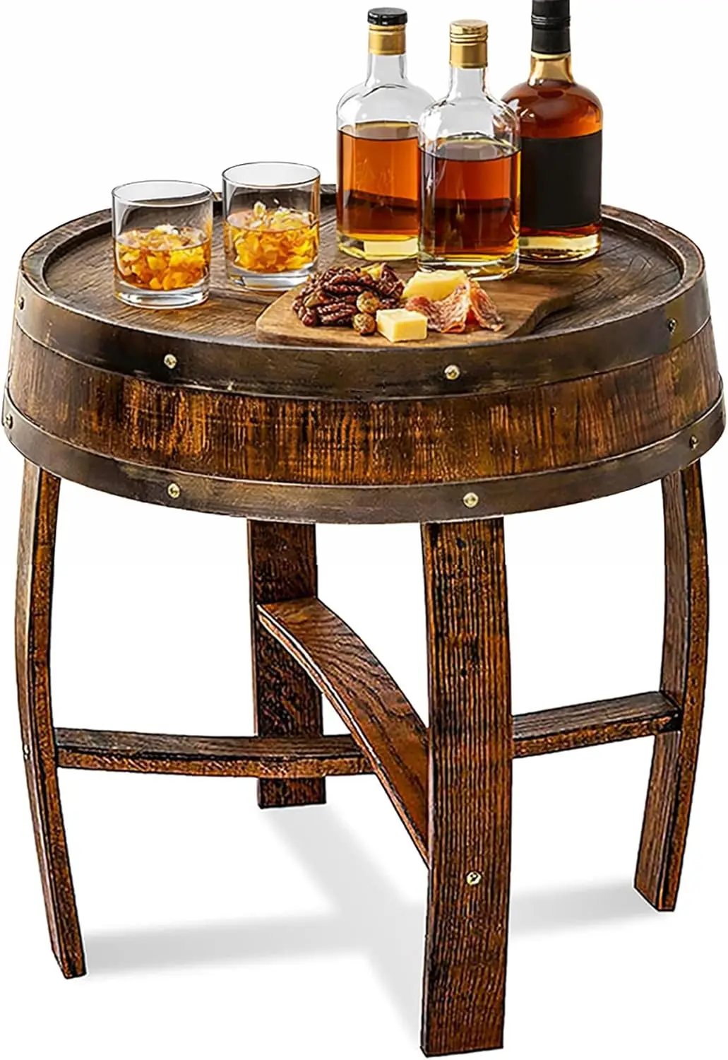 Handcrafted Wooden Whiskey Bourbon Barrel End Table, Rustic Barrel Side Table in Brown for Living Room, Home Bar, Covered Patio, Entryway & Airbnb Decor