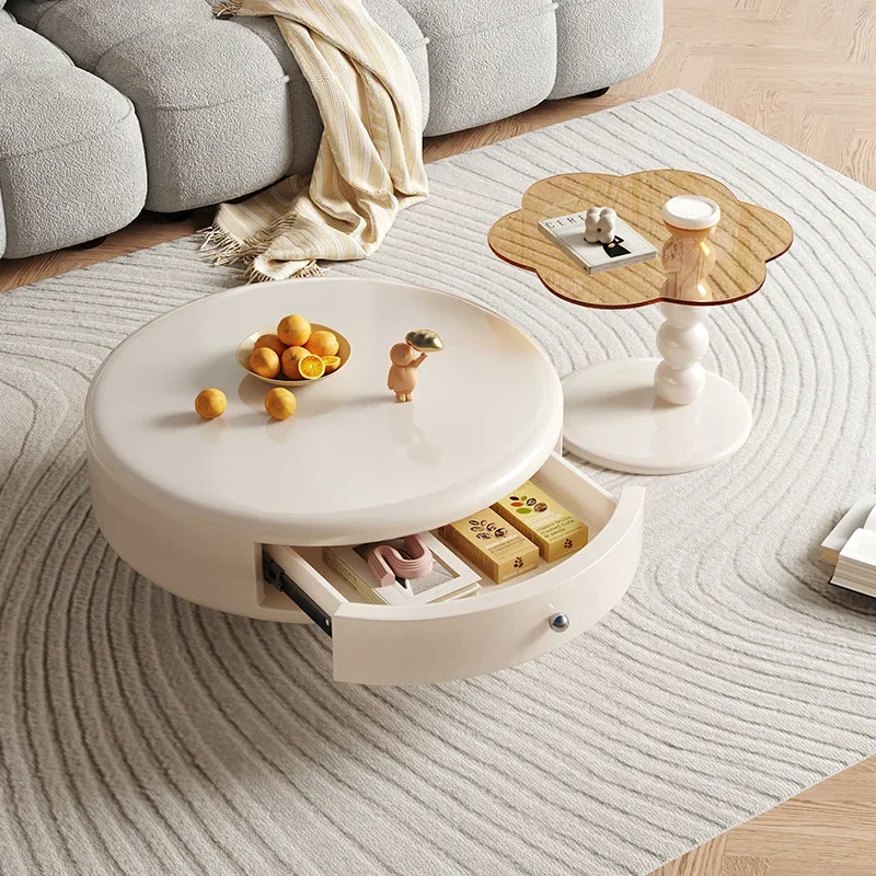 

Light Luxury Cream Wind Coffee Table TV Cabinet Combination Simple Modern Home Living Room Size Apartment Round Tea Table