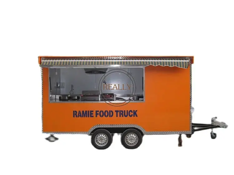 مقطورة طعام متنقلة 4 أمتار حاوية طويلة عربة قهوة كشك طعام حجم مخصص اللون وداخل شاحنة الوجبات السريعة المربعة للبيع