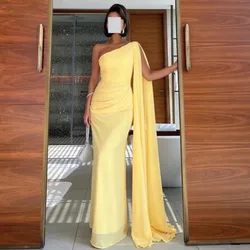 Aleeshuo Sexy Mermaid One Shoulder Cape Sleeve Prom Dress Sexy Chiffion Sleeveless Floor Length Vestidos De Noche Customized