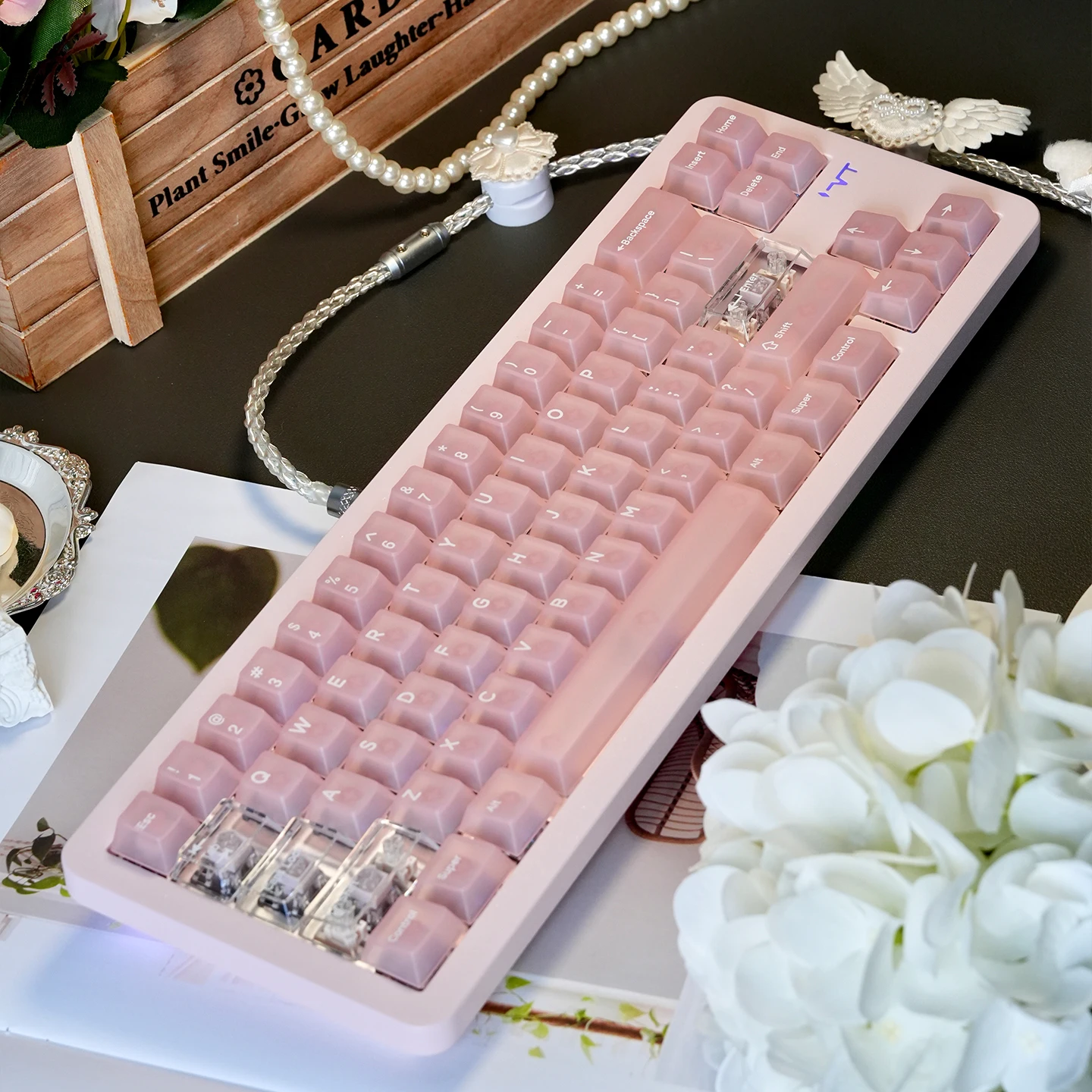 

132 клавиши, прозрачные колпачки для клавиш Pink Fog, колпачки для ПК с вишневым профилем, блестящие наборы колпачков для механической клавиатуры MX