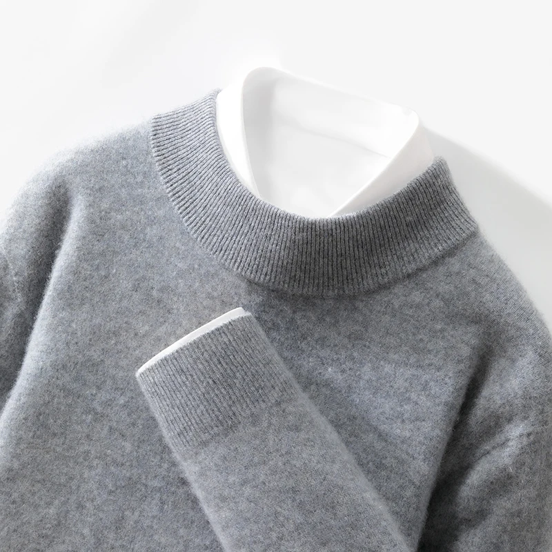 Autumn Winter Men's Semi-High-Necked Solid Cashmere Sweater Loose Slim Pullover Wool Knitted Bottoming Shirt Leisure Business