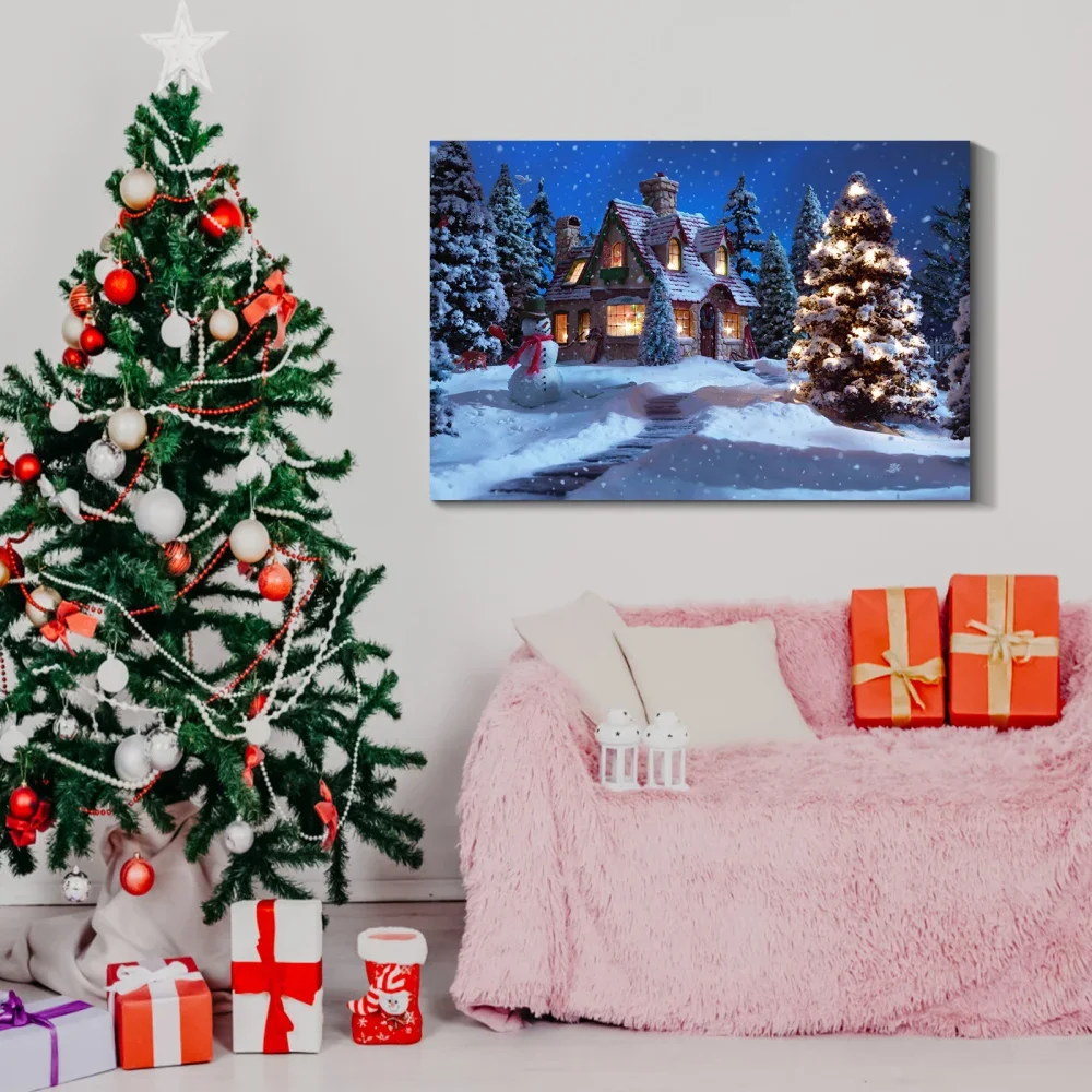 

Framed Canvas Wall Art Painting: Christmas Tree in Forest for Christmas, Gift & Decor for Eve, Living Room, Bedroom