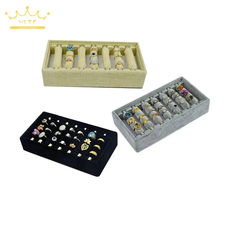 Jewelry Tray Ring Organizer Display Case 7 Sticks Jewelry Display Holder for Ring Detachable Plate for Jewelry Exhibitor