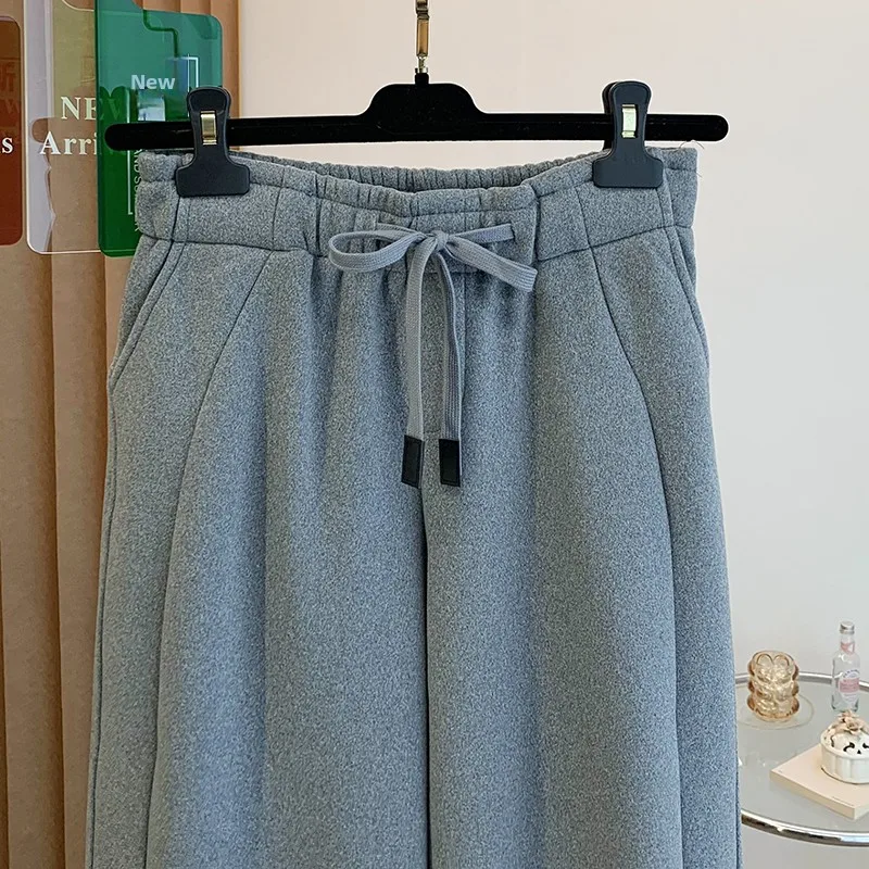 ay Fce 裏地付きカジュアルパンツ レディース 秋冬新作 大きいサイズ ゴムウエスト ドローストリング ワイドレッグ ロングパンツ