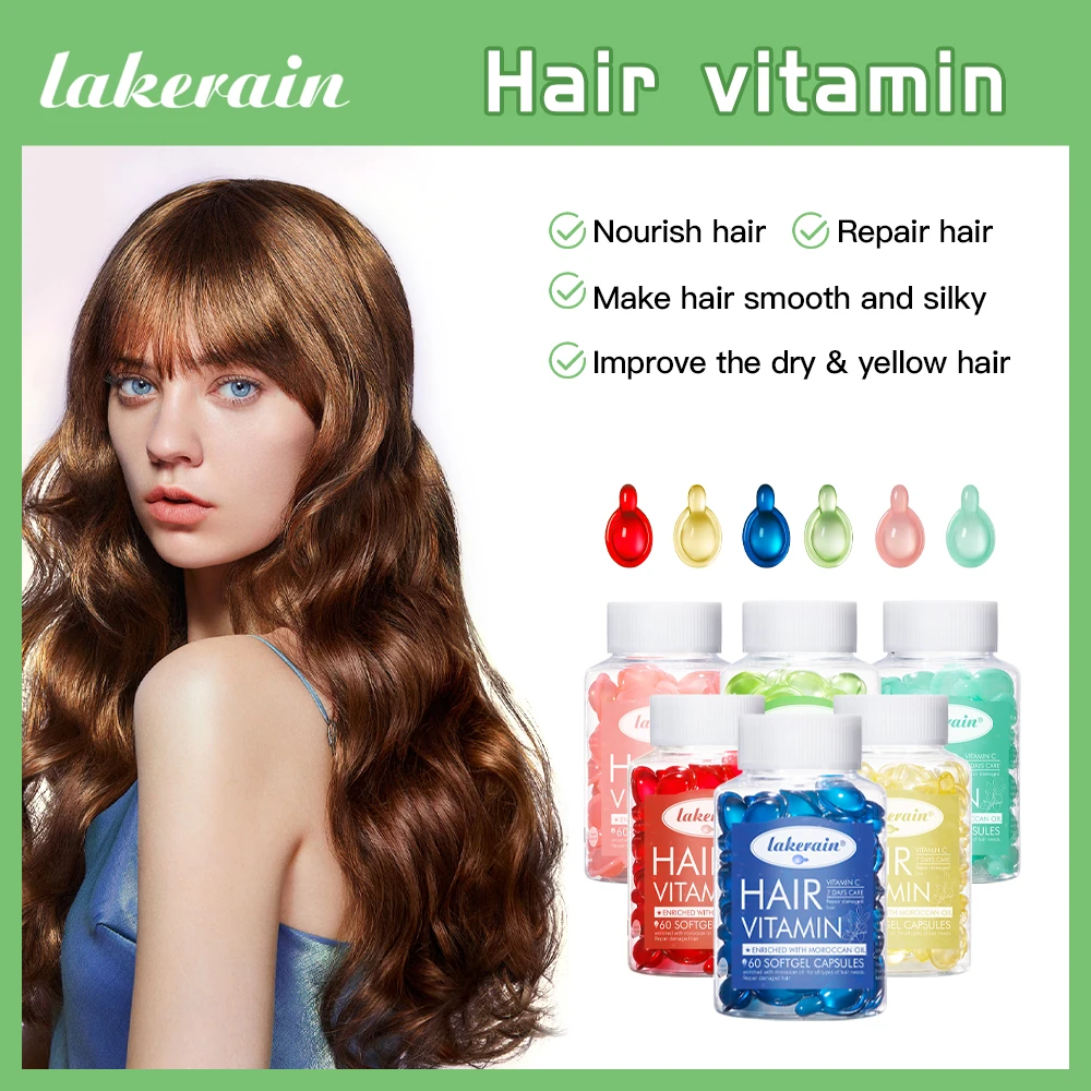 

60PCS Anti-Hair Loss Hair Vitamin Capsule Oil Keratin Complex Oil Smooth Silky Hair Serum Hair Mask Repair Frizz Damaged