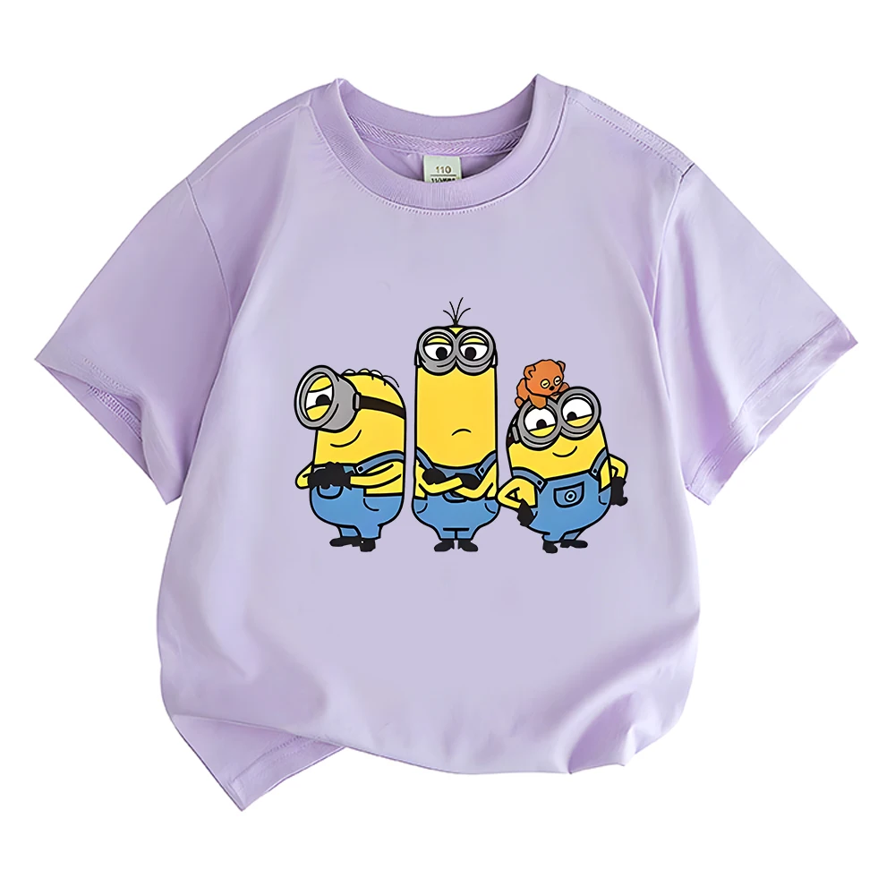 T-shirt de algodão de manga curta de colar redondo para menino e menina, meninos e menina moda casual top, design dos desenhos animados