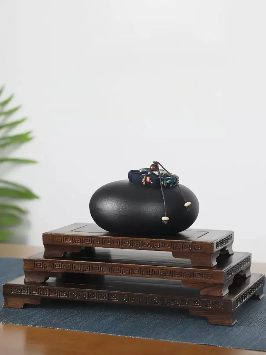 Mahogany Rectangular Pattern Base, Ebony Teapot Vase, Bonsai Buddha, Solid Wood Bracket, Carving, Decorative Ornaments