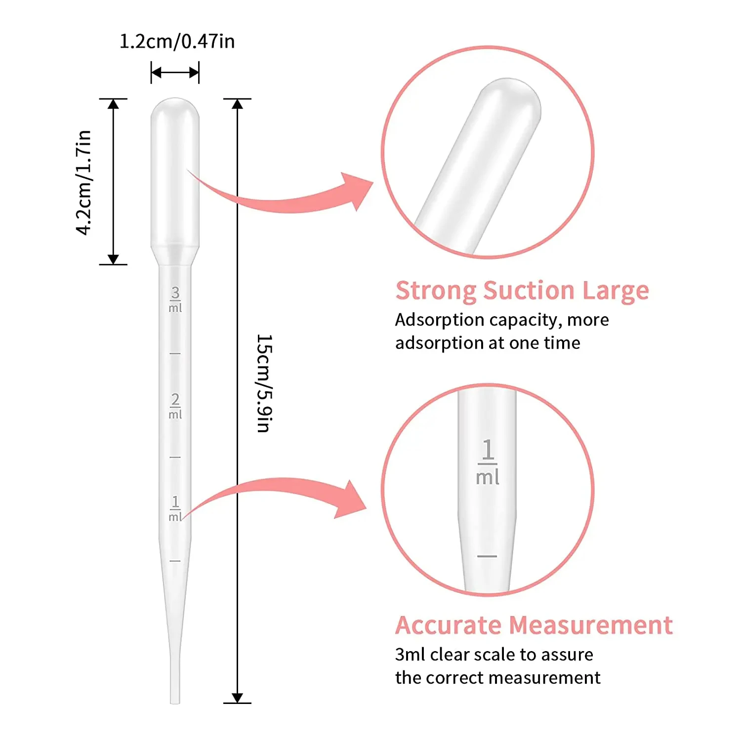 Kit de pipetas graduadas multiusos para transferencia de líquidos, cuentagotas de plástico desechable, herramienta práctica para dispensar líquidos para experimentos de laboratorio y creación de maquillaje