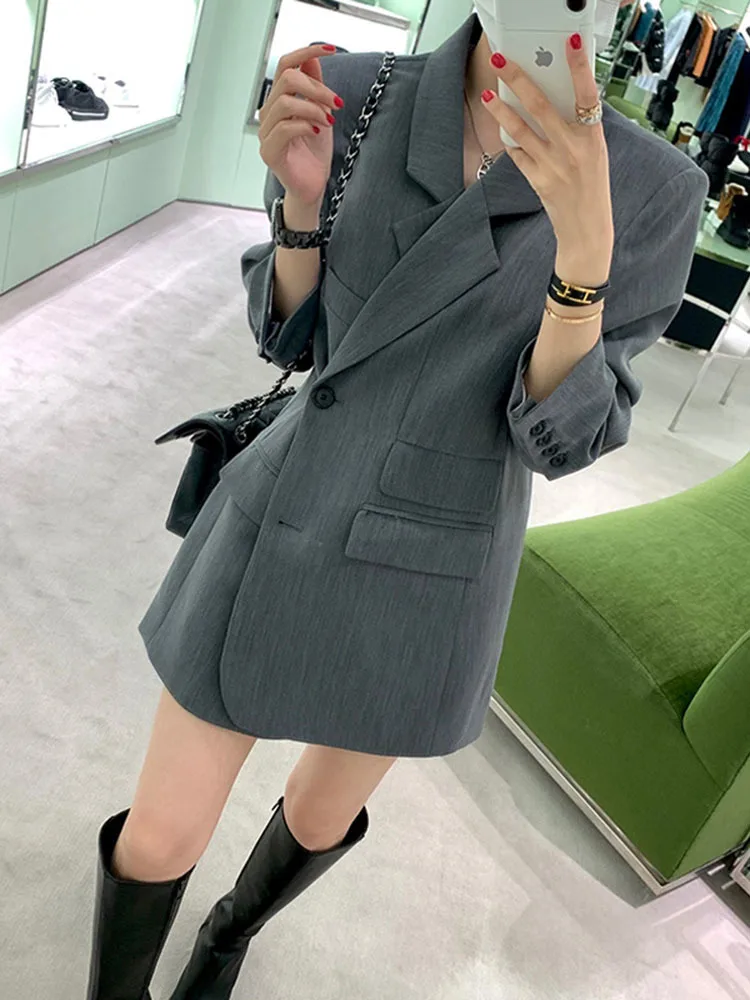 BZVW Office Lady Mid Length Blazer For Women Notched Long Sleeves Single Breasted Solid Color Coat 2024 Autumn New 25A8688