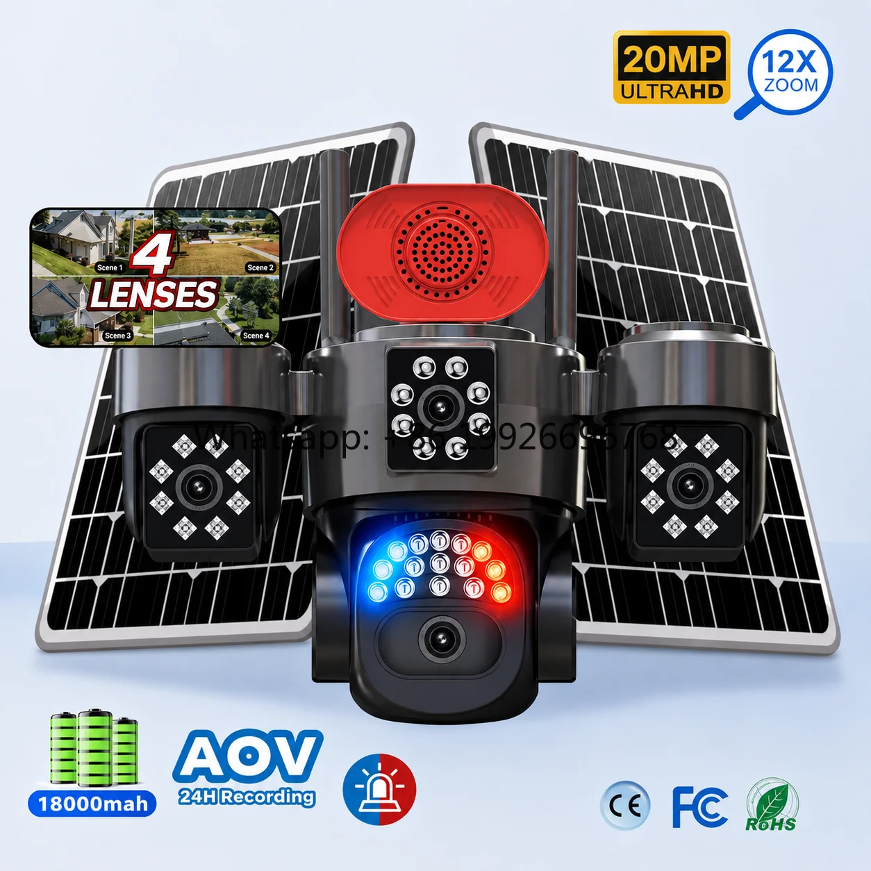 20MP AOV Outdoor Solar CCTV Surveillance Camera 24 Hours Video Alarm Waterproof Zoom Monitor 24/7 Security Cloud
