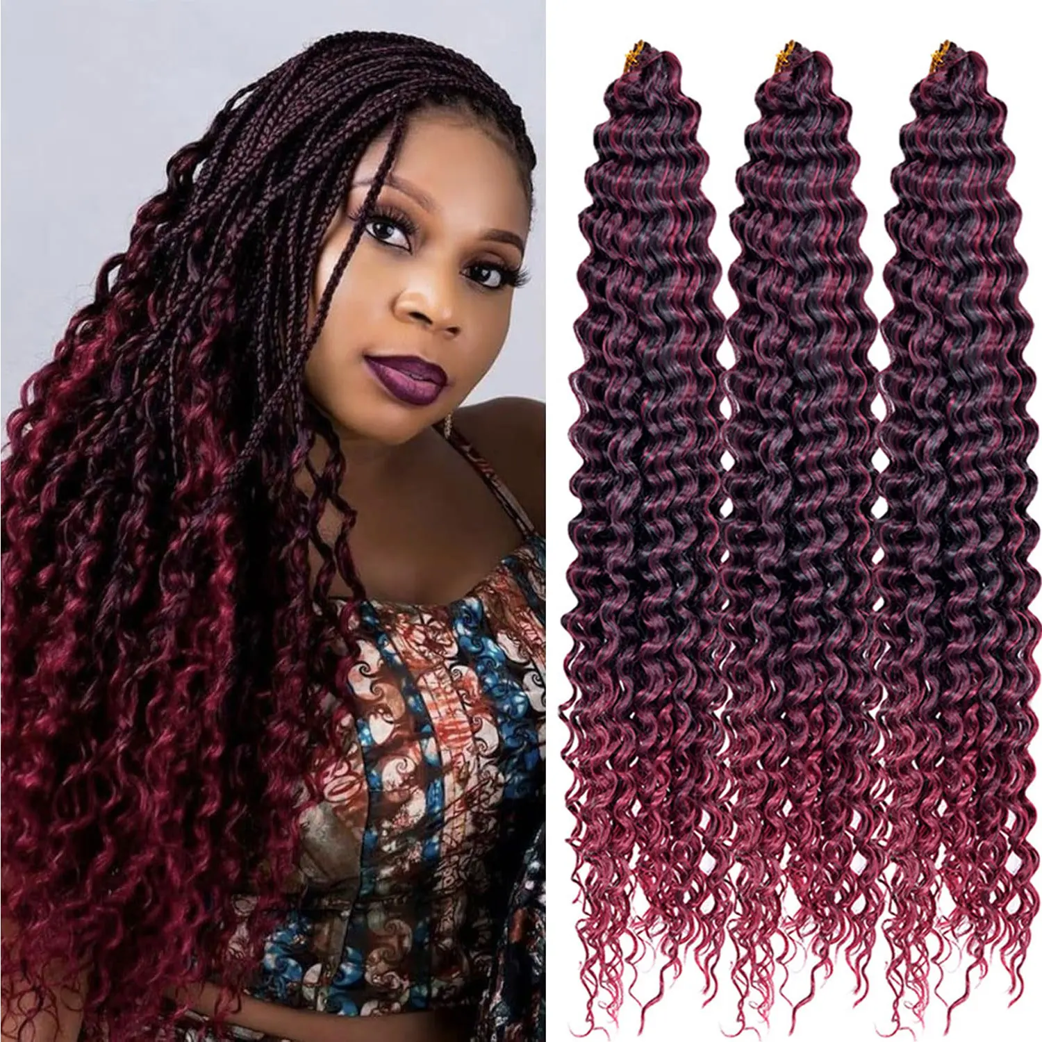 Loose Deep Wave Braiding Hair Extensions 28 Inch Water Wave Braid Hair For Women Ombre Blonde Twist Crochet Curly Hair