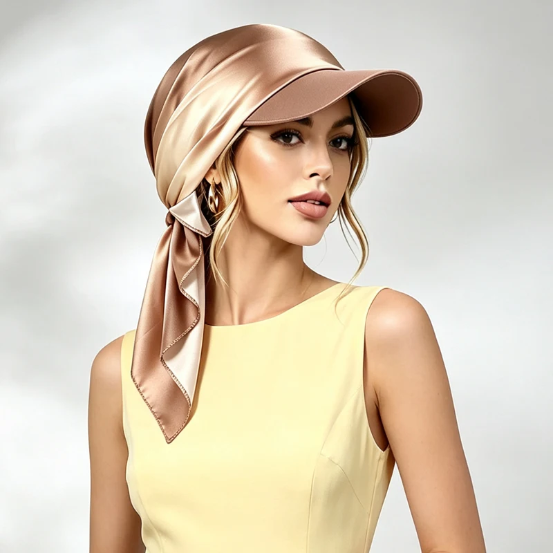 New Gradient Satin Turban Hat Visor Brim Tie Back Headscarf Hijab Cap Outdoor Sun Protection Headwrap Hair Loss Women Headwear