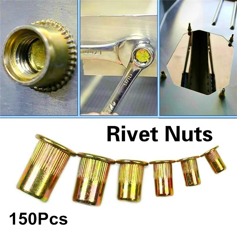 150 Buah Set Mur Rivet Kepala Datar M3 M4 M6 M8 M10 Set Mur Rivet Baja Karbon Set Baut Rivet
