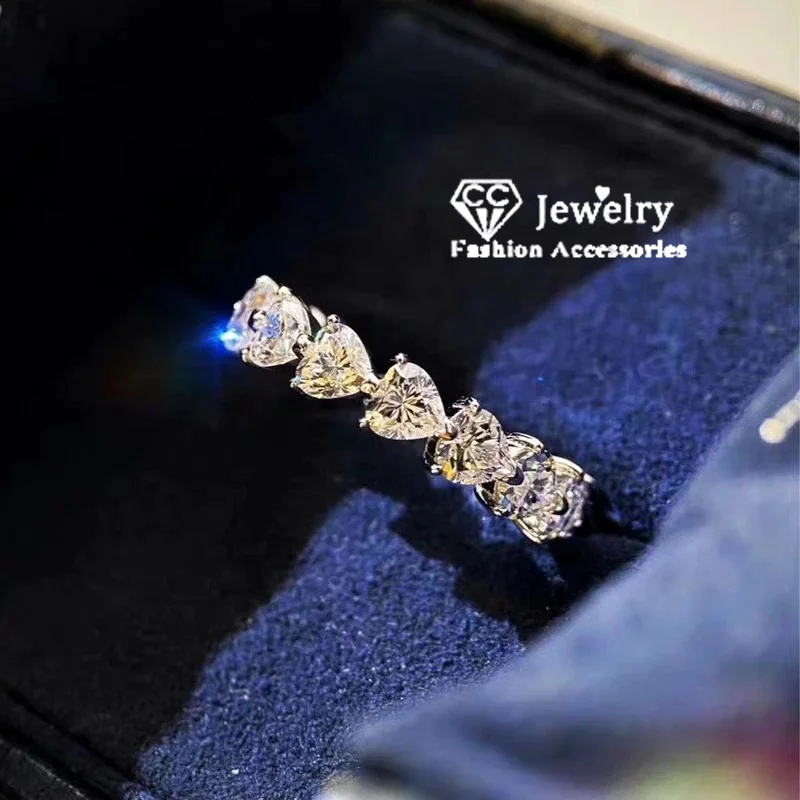 CC Damenring Herz Kubikzirkonia Mehrreihig Silberfarben Anel Feiner Schmuck Hochzeit Bague Dropshipping CC3145
