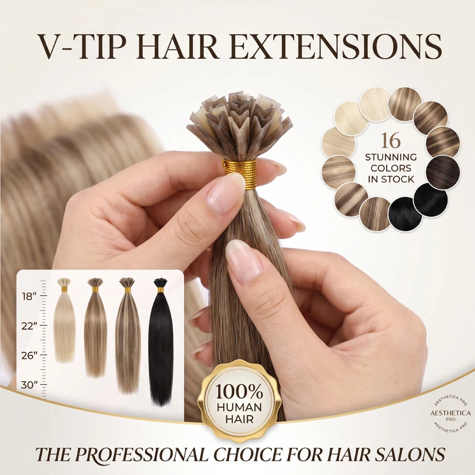 100%Real Human Hair V Tip Hair Extensions Keratin Bond Remy Hair K-Tip Brazilian Hair Soft Silky Smooth Natural Hair for Women