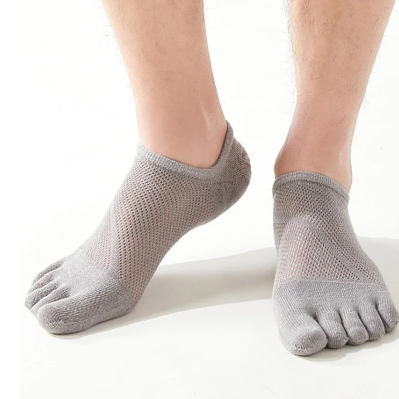 Summer Toe Socks No Show Man Cotton Solid Thin Mesh Cool Breathable Sweat-Absorbing Deodorant Invisible 5 Finger Boat Socks