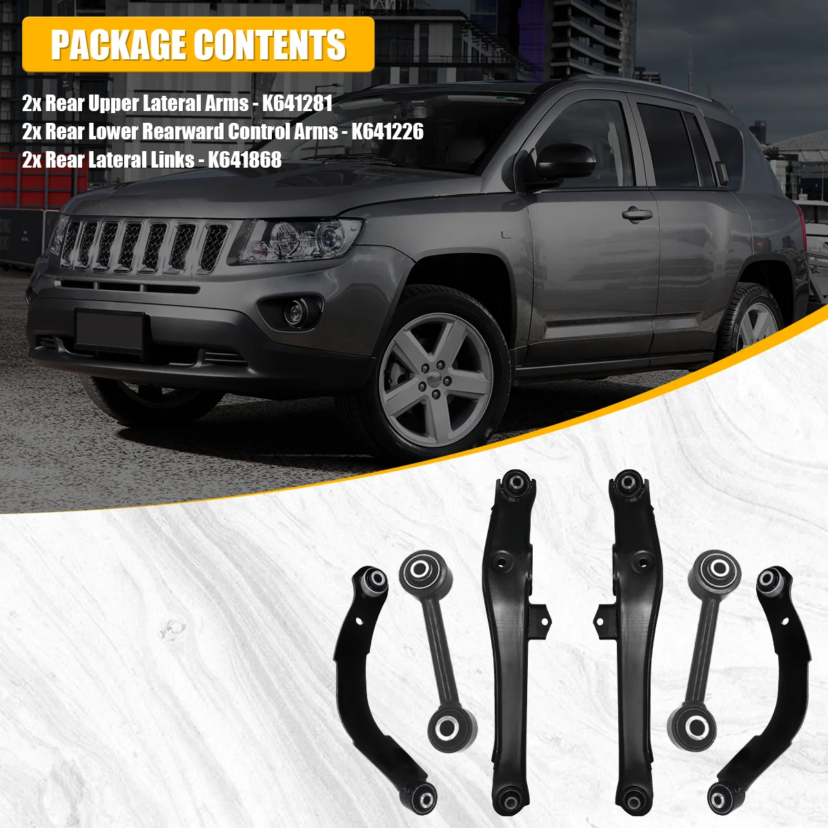 Svenubee 6pcs Rear Upper Lower Suspension Kit Control Arms Lateral Links for Jeep Patriot Compass Dodge Caliber 2007 2008 - 2017