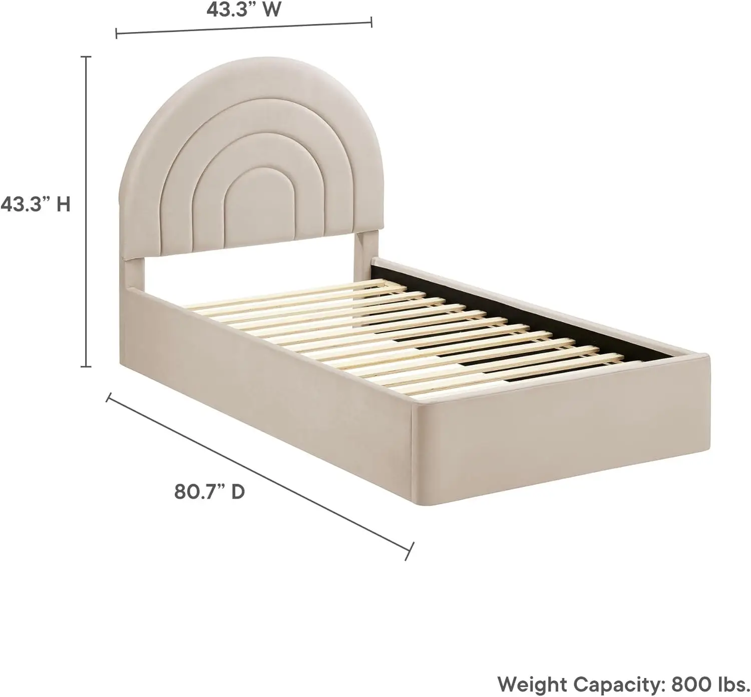 Modway Solana Twin Size Performance Velvet Platform Bed In Almond – Upholstered Bed Frame With Soft Arch Shaped Padded