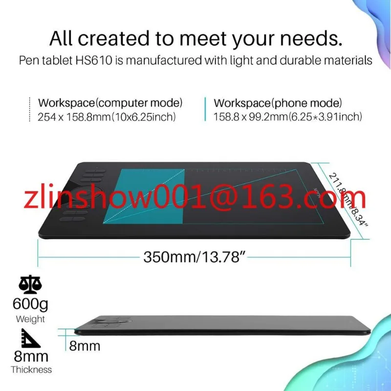 HS610 المهنية الكهرومغناطيسية الكتابة الرقمية USB الفن رسم القلم مجلس جرافيك اللوحي #5