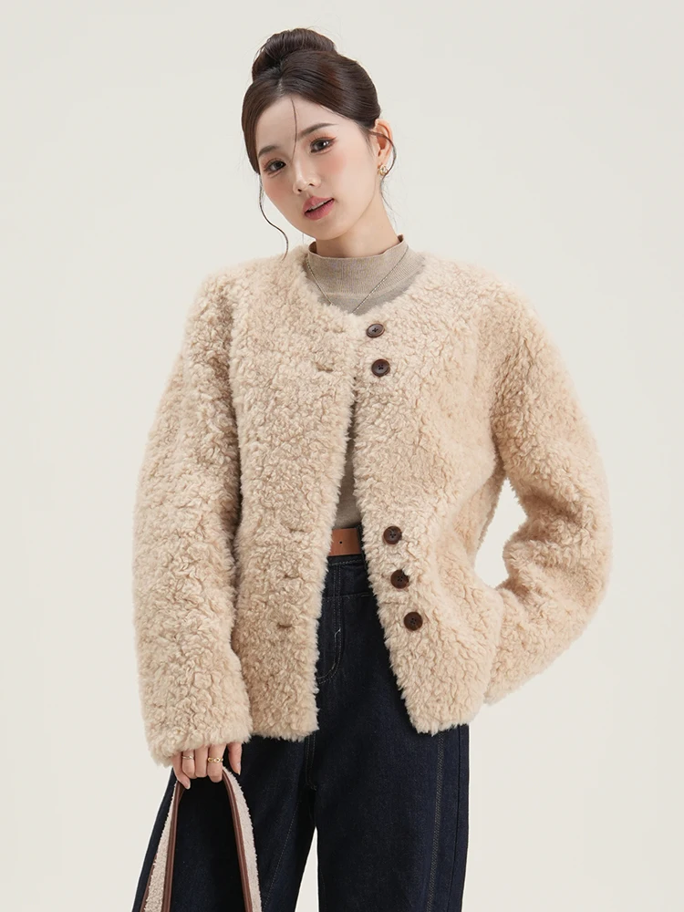 

Корейское пальто из овчины с свободным воротником, женское круглое пальто длиной Ne ort, меховая интегрированная зимняя верхняя одежда Thiened