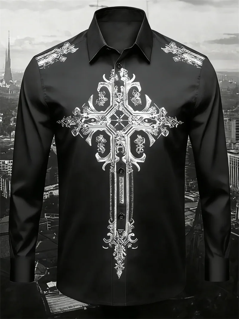 

Multi-color Novel Pattern Men's Long Sleeve Shirt Shirt Button Shirt Business Casual Daily Autumn 3D Printing Lapel Men Clothing