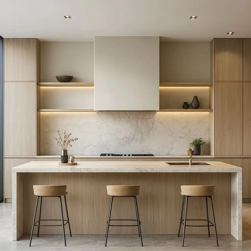 Decorative panel integrated cabinet, modern light luxury wear-resistant and scratch-proof custom melamine veneer kitchen cabinet