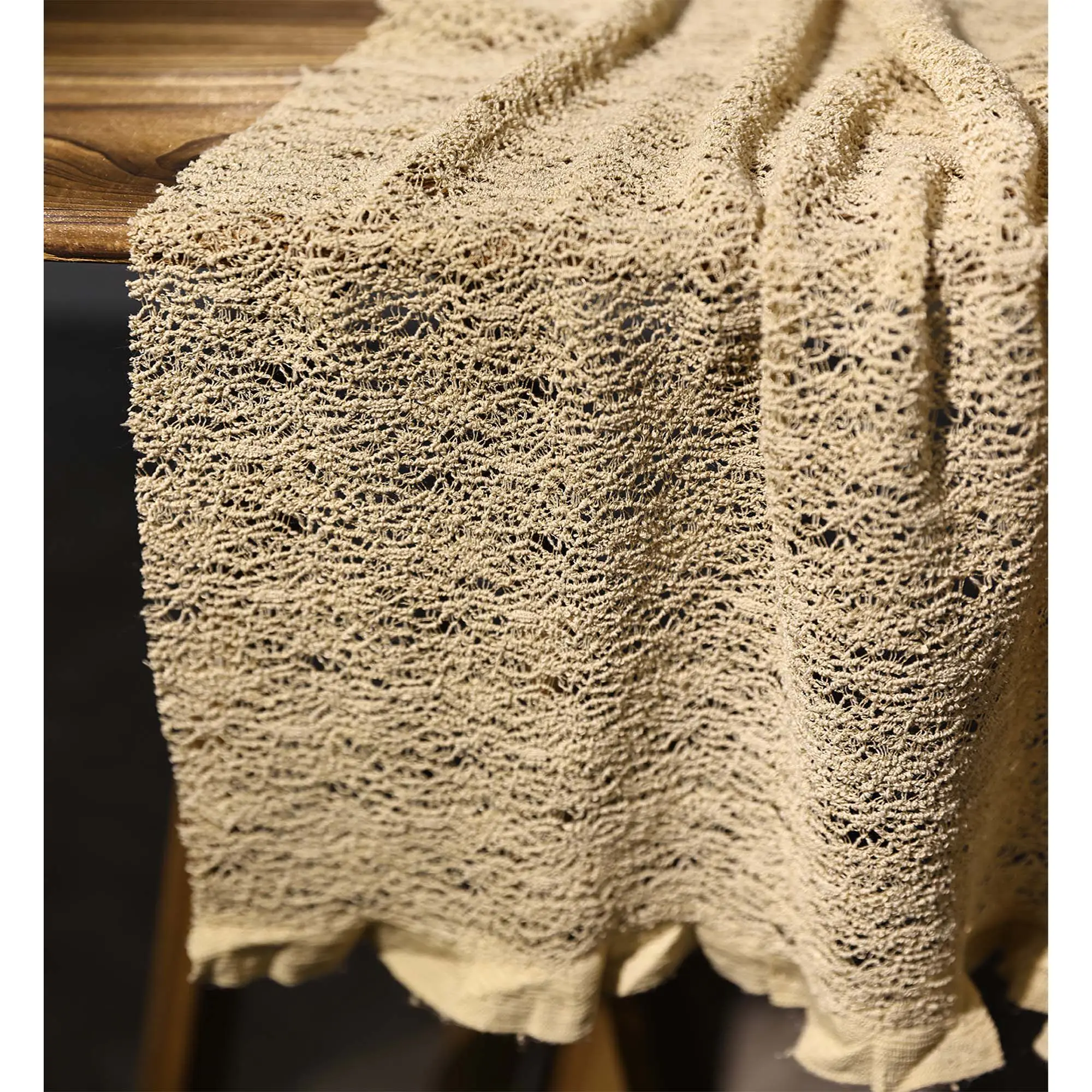 Beige Coffee Broken Texture Lace Micro Elastic Knitted Fabric Texture Mesh Hollow out Retro DIY Bottoming Shirt Clothing Fabric