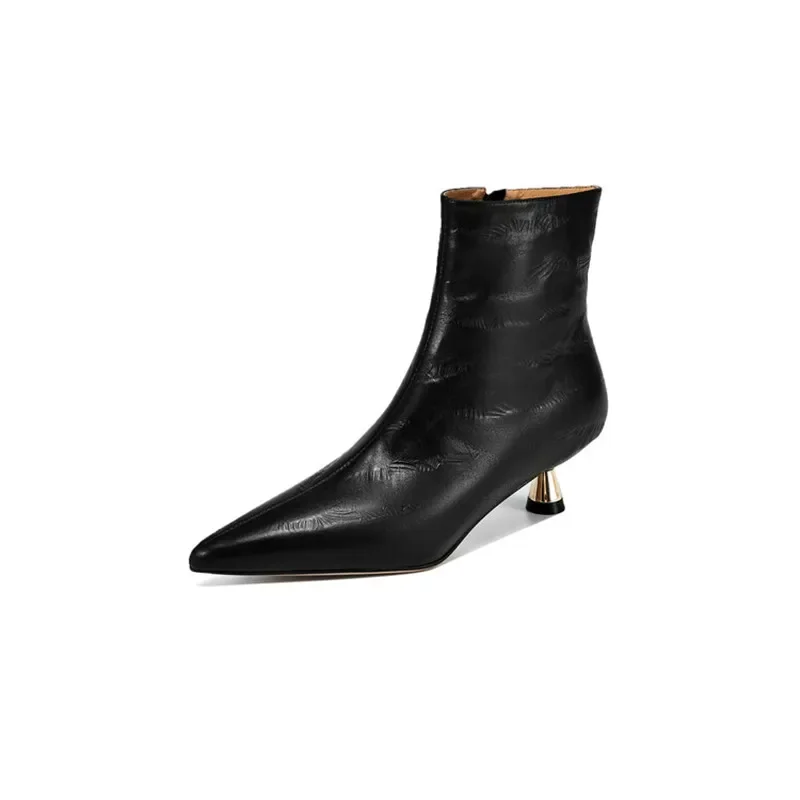 Nuevas botas de Mujer de cuero genuino de otoño, botas de caballero con punta estrecha a la moda para Mujer, botas cortas para Mujer, Botines hechos a mano para Mujer