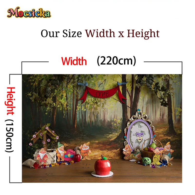 Princess Snow White Backdrop Enchanted Forest Snow White and The Seven Dwarfs Party Background for Girl First Birthday Princess