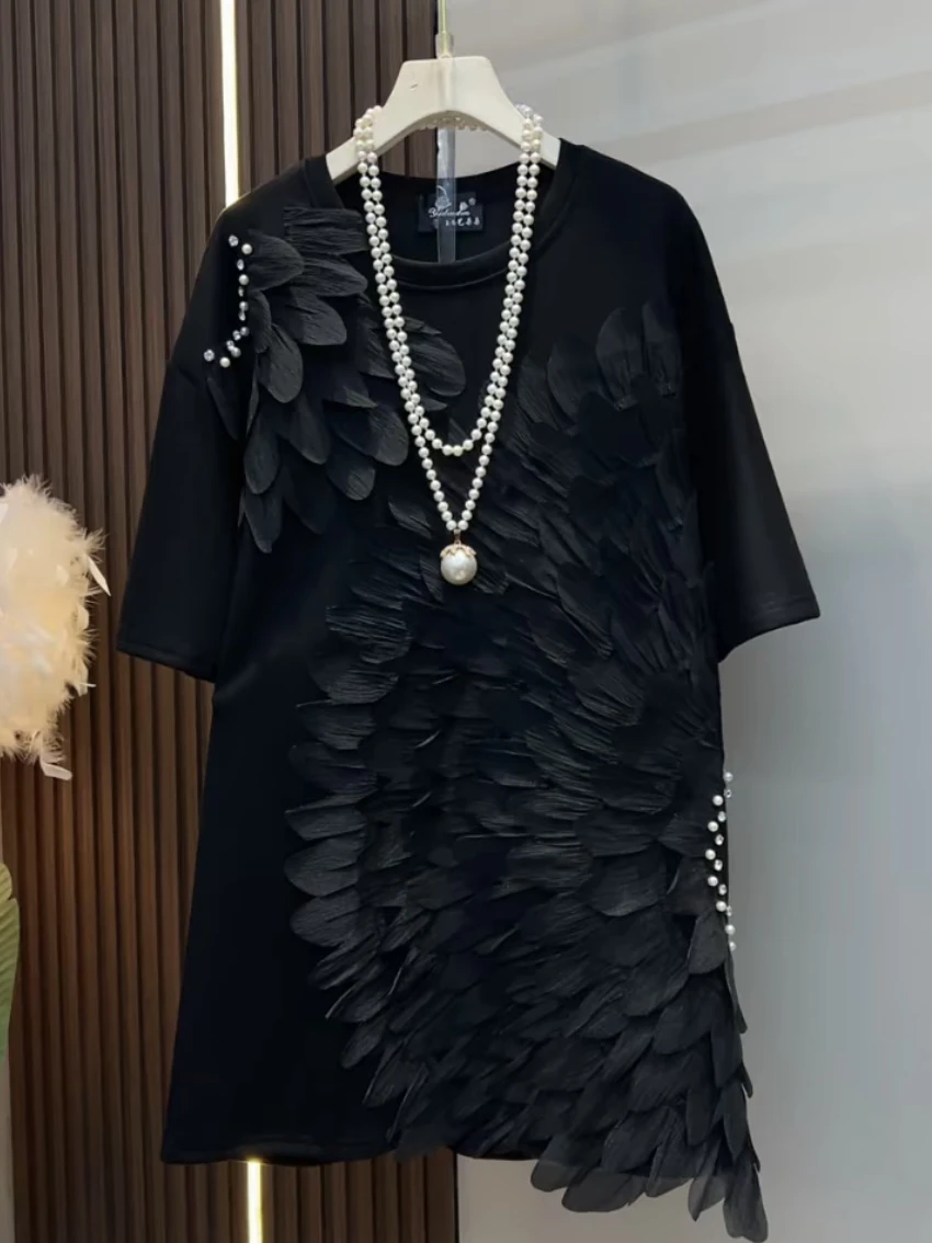 Robe t-shirt grande taille pour femmes, vêtements amples et fins, industrie lourde, robe pétale Unique et Chic, nouvelle collection printemps et été 2025