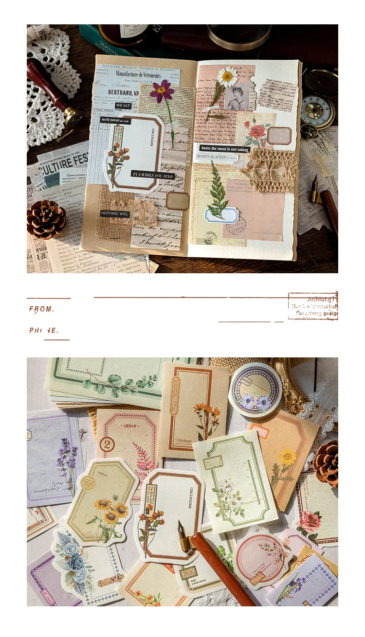 100pcs Vintage Scrapbooking Light Paper Kit DIY Junk Journal Collage Stationery Background Decor Materials for Creative Projects