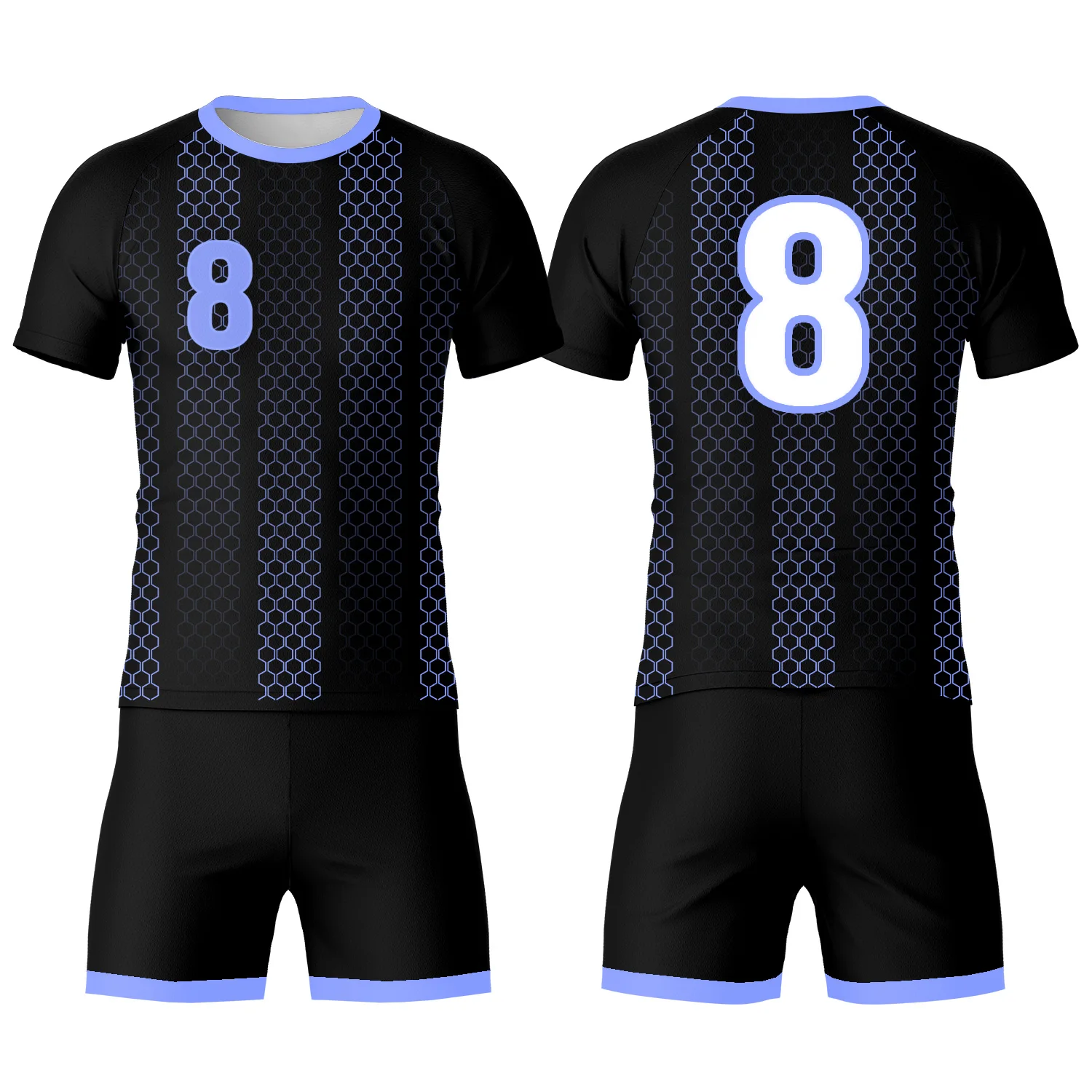 Wholesale men's and children's football jersey set Black background with blue survey football uniform women's football training