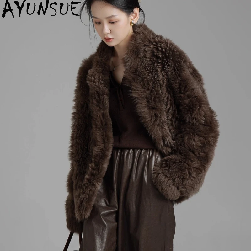 AYUNSUE manteau de fourrure en peau de mouton naturel femmes veste en cuir véritable vestes d'hiver 2025 vêtements de luxe femme coupe ample Шуба Ж Döncud