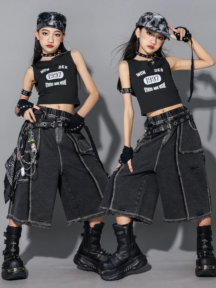 2025 kinder Modern Dance Kleidung Mädchen Hip Hop Leistung Kostüm Jazz Dance Crop Tops Baggy Hosen Straße Kleidung BL16751