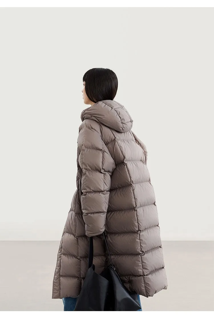 Filling Material: Duck Down~Couple Style Long Over-The-Knee down Jacket, Unisex Black Coat for Petite Individuals, New Winter Model