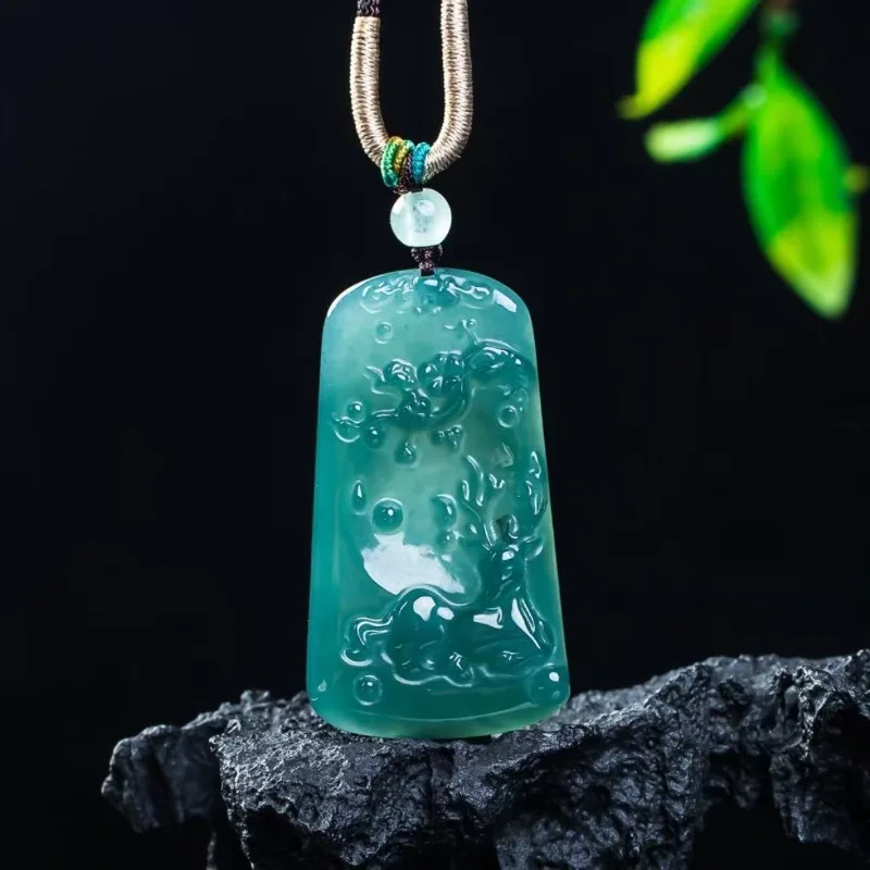 

Натуральный подвеска-талисман из нефрита (жадеита) из Мьянмы в форме сика-дира, с эффектом синей воды, винтажный, для женщин, на удачу