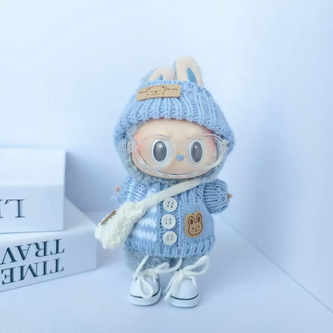Puppenkleidung für Labubu Outfit V1 V2 V3 17 cm Puppen sitzendes Zubehör Brille Kleidung Designer Kinder Geschenk Pullover Hut Tasche Set