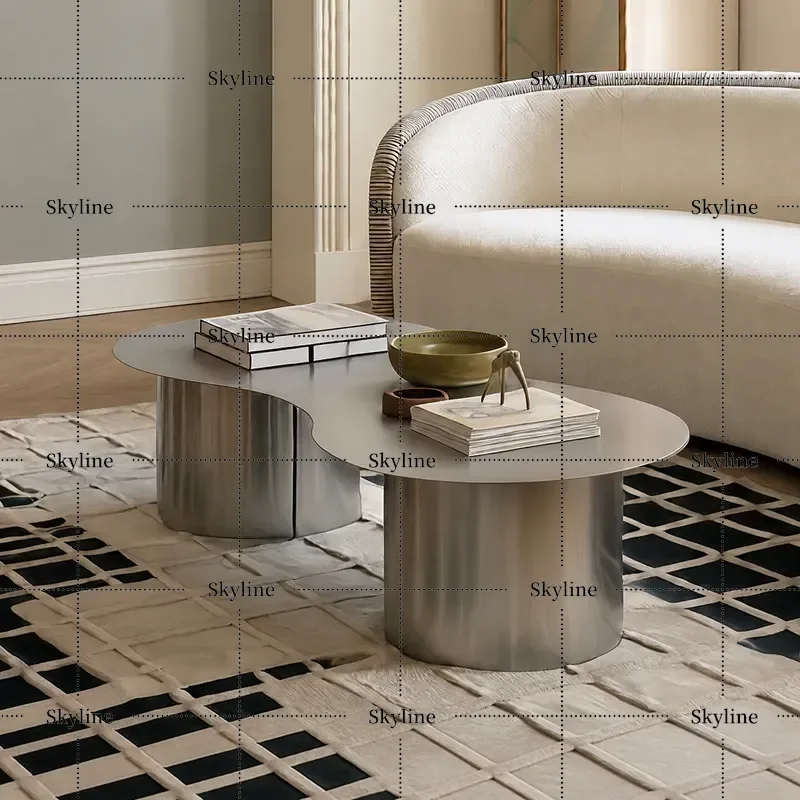 304 Stainless Steel Special Shaped Silver Coffee Table Modern Simple Tea Table for Living Room High End Designer Style