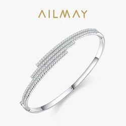 Ailmay New Arrival Real 925 Sterling Silver Sparkling CZ Bracelets Simple Exquisite Cubic Zirconia Europe CZ Fashion Jewelry