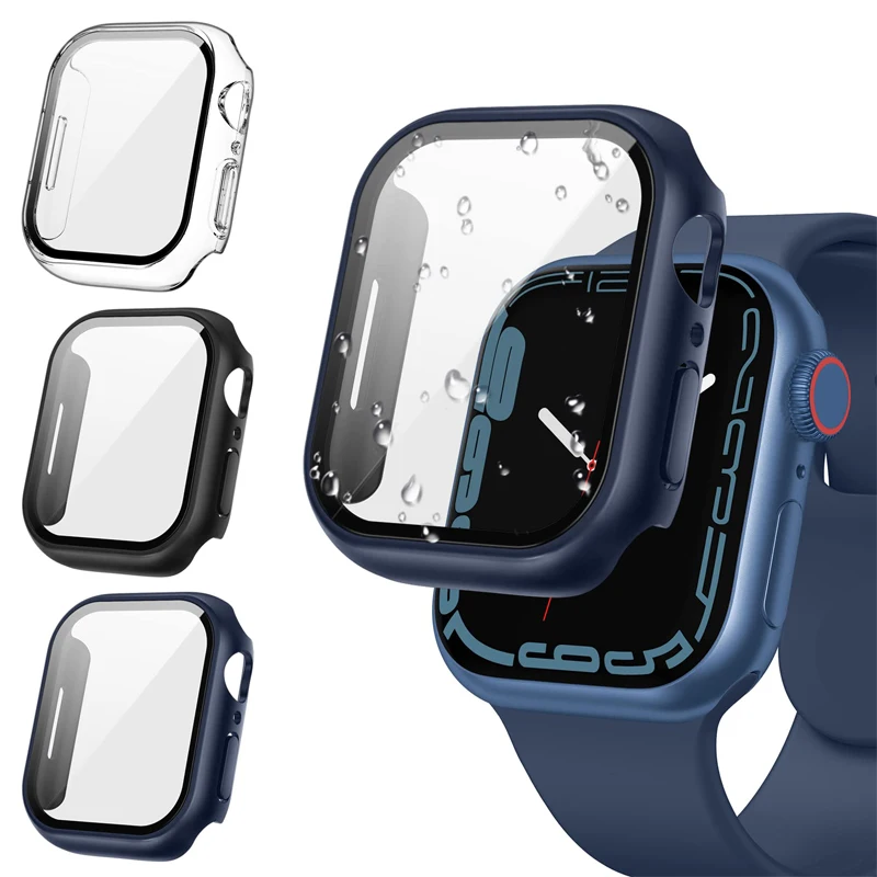 3PCS Glas + abdeckung Für Apple Uhr Fall 44mm 40mm 38mm/42mm Zubehör stoßstange Screen Protector iWatch 9 8 7 6 5 4 3 41mm 45mm