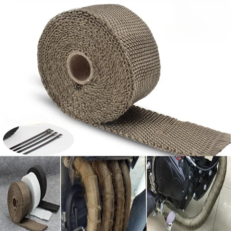 5M Roll Fiberglass Heat Shield Motorcycle Exhaust Header Heat Wrap Mainfold Heat Exhaust Thermal Wrap Tape Stainless Steel Ties