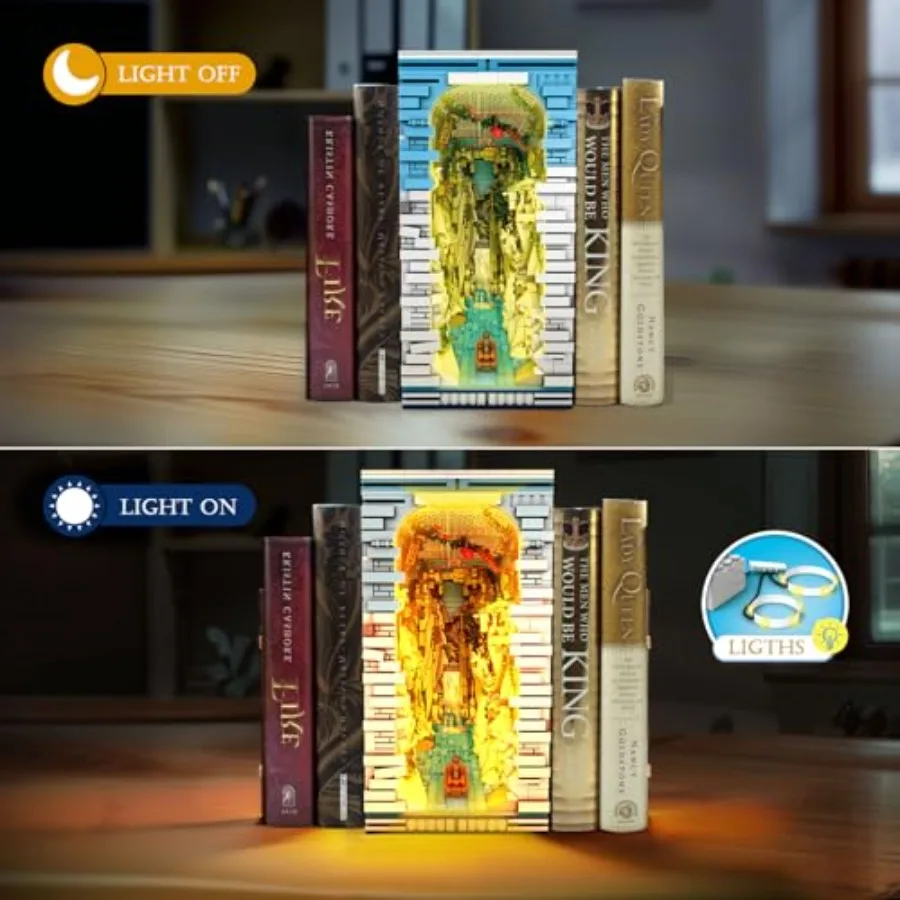 Books of The Kings Bookshelf Set with Light Book House Building Kit 66039 Bookshelf Home Decor Movie Theme Style 3307 PCS Books
