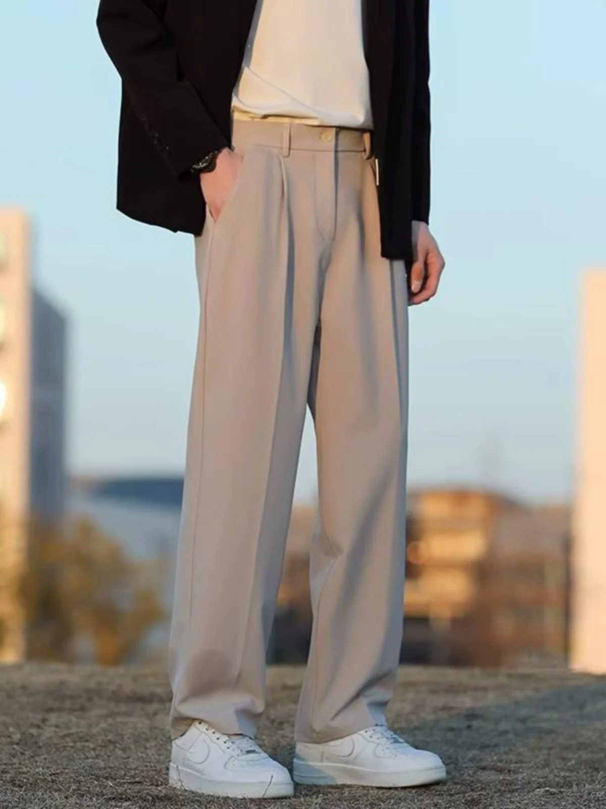 

Мужские брюки прямого кроя цвета хаки, свободные повседневные брюки для весны и лета, осенне-зимние длинные молодежные модные однотонные брюки