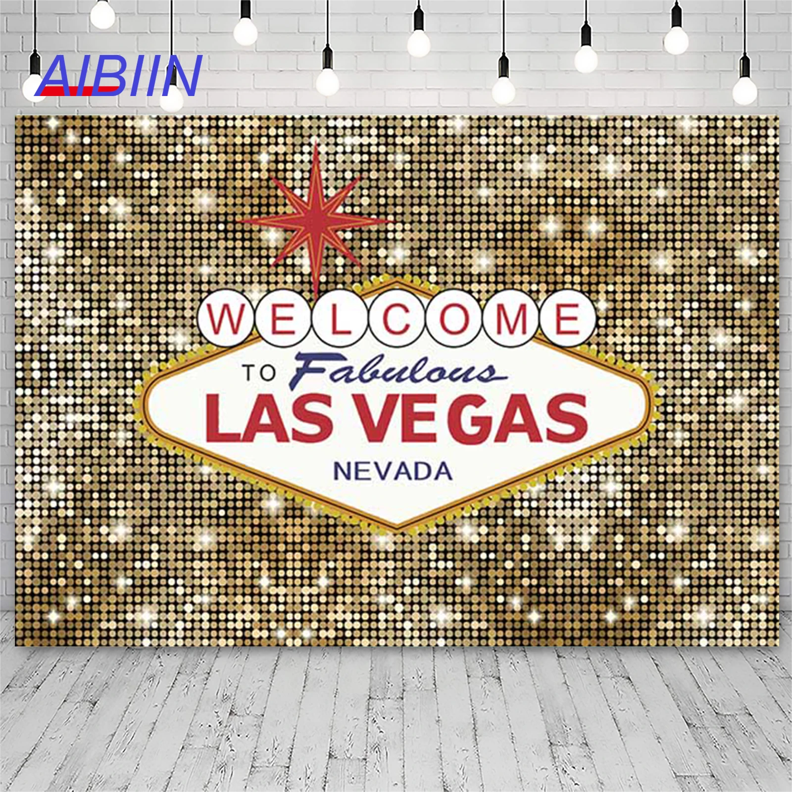 Welcome to Las Vegas Party Backdrop Fabulous Poker Vintage Gold Dots Photography Background Birthday Photoshoot Decor Banner