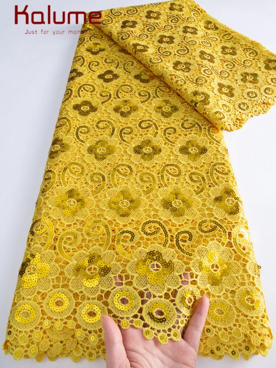 

Kalume 2025 African Nigerian Guipure Cord Lace Fabric Sequins Water Soluble Lace Fabric High Quality for Sewing Dress F4419