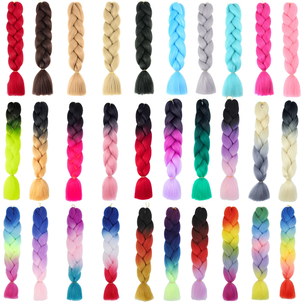 Synthetische Jumbo-Flechthaarverlängerung, 61 cm, hitzebeständige Faser in großen Mengen, Ombre-Synthetik-Jumbo-Zöpfe, Haar für rote schwarze Frauen