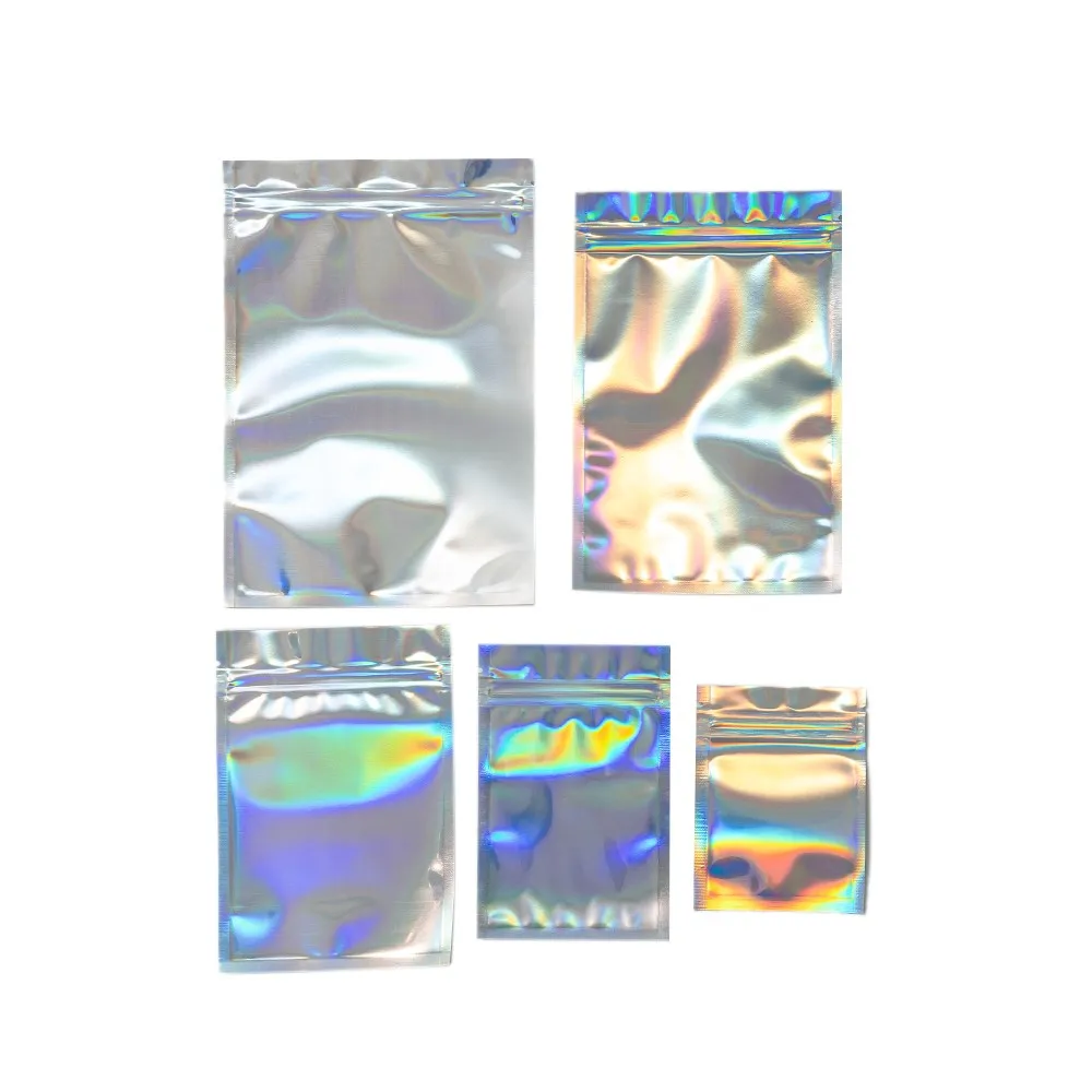 10Pcs/Lot Laser Transparent Holographic Packaging Cosmetic Bag Gift Jewelry Necklace Cosmetics Display With Foil Zip Lock Bags