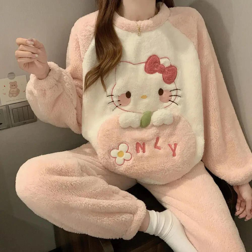 

Sanrio HelloKitty Girls Nightgown Autumn Winter Sleepwear Women's Pajamas Home Clothes child pyjama Children's cute suit cartoon