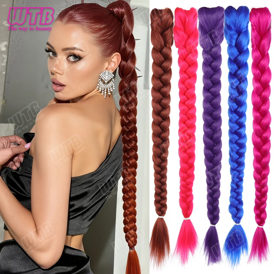 WTB Synthetic Wig Women BB Clip Style Colorful Braided Ponytail Wig Suitable for Women Girls Festival Daily Wear Use